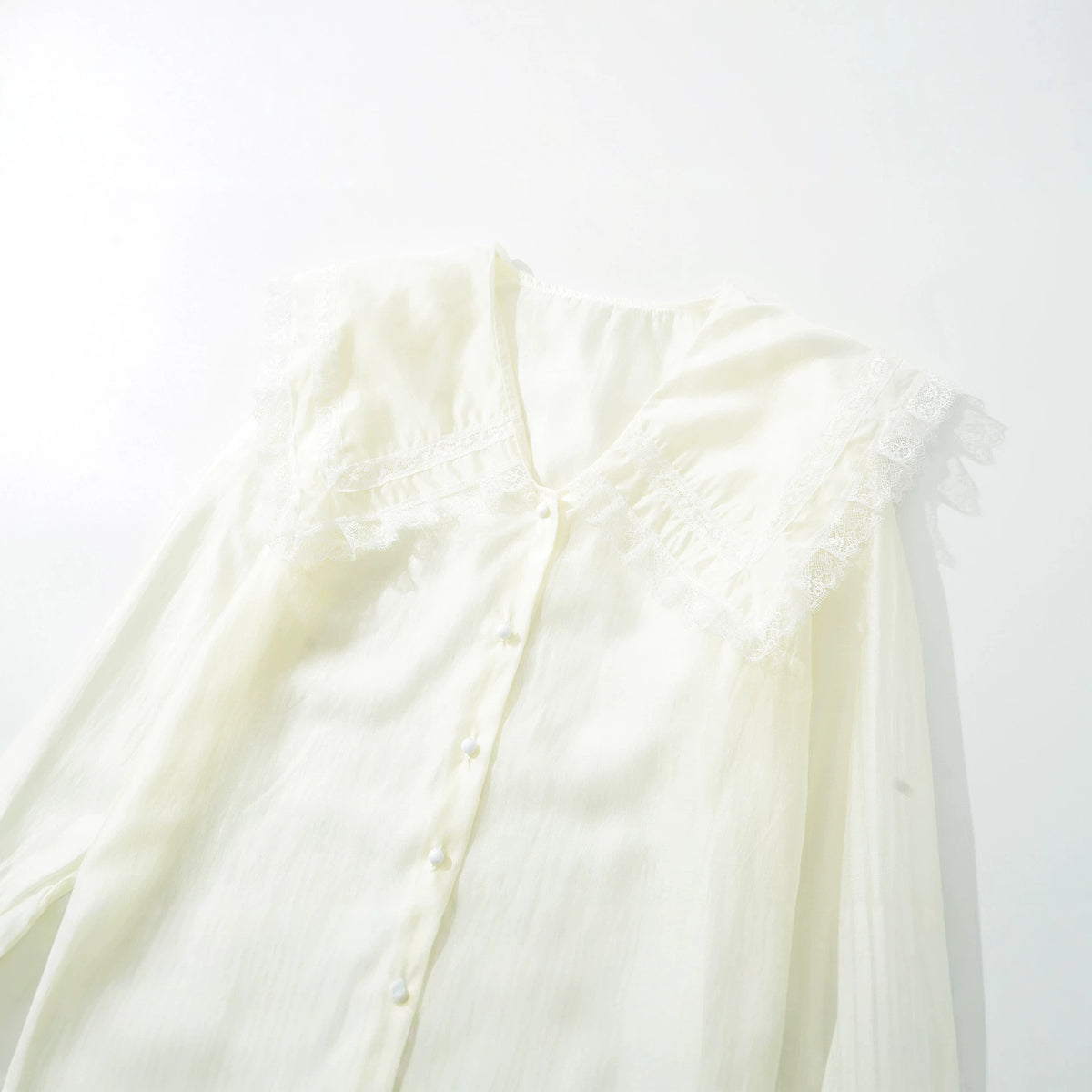 Lace patchwork doll collar lightweight flared sleeve shirt top for women