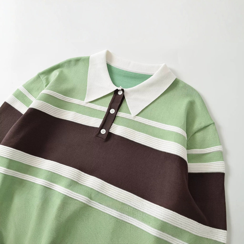 Versatile loose contrasting striped knitted sweater for women