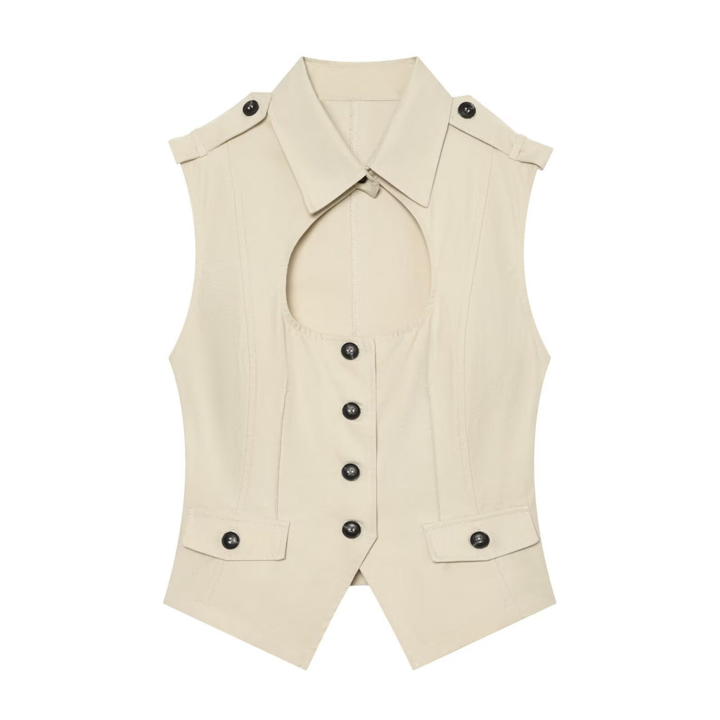 Hollow out split vest style top for women
