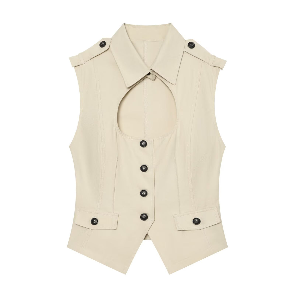 Hollow out split vest style top for women