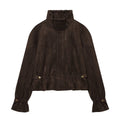 Suede texture effect waist cinching jacket for women