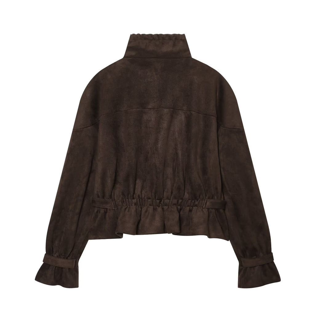 Suede texture effect waist cinching jacket for women