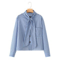 Bow tie tied long sleeved striped shirt for women