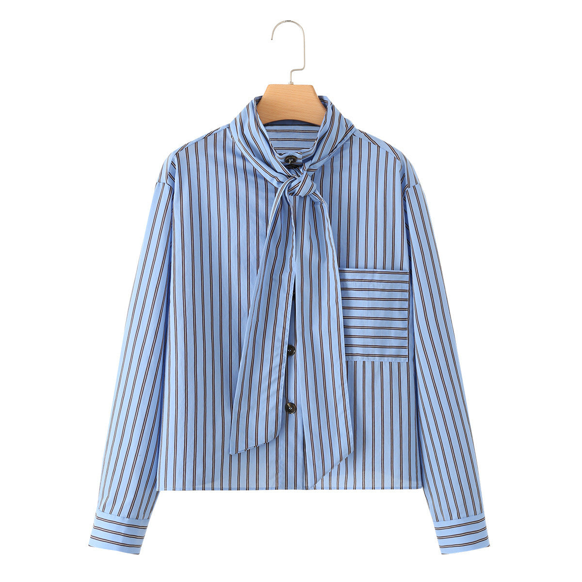 Bow tie tied long sleeved striped shirt for women