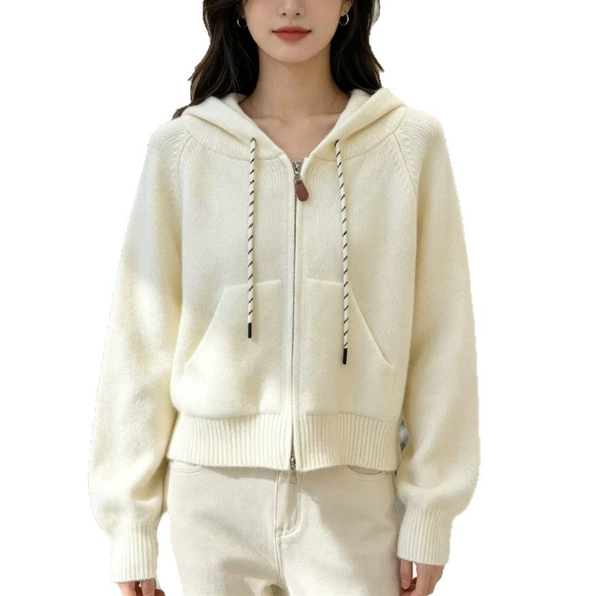 Hooded short cardigan sweater