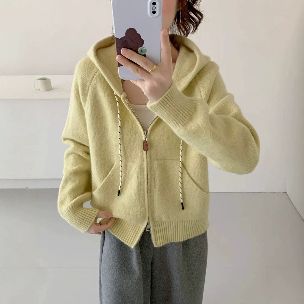 Hooded short cardigan sweater