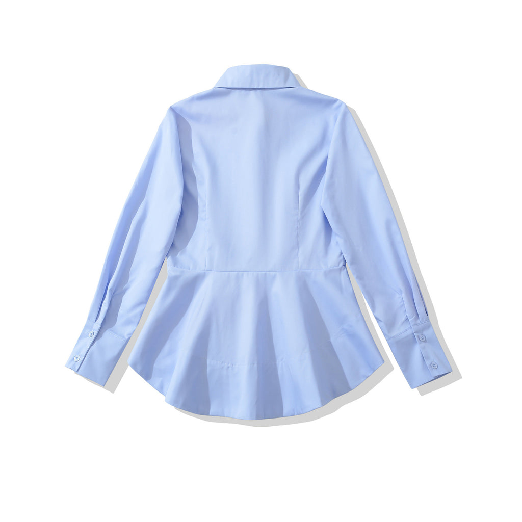 Slim fit umbrella hem button down long sleeved shirt for women
