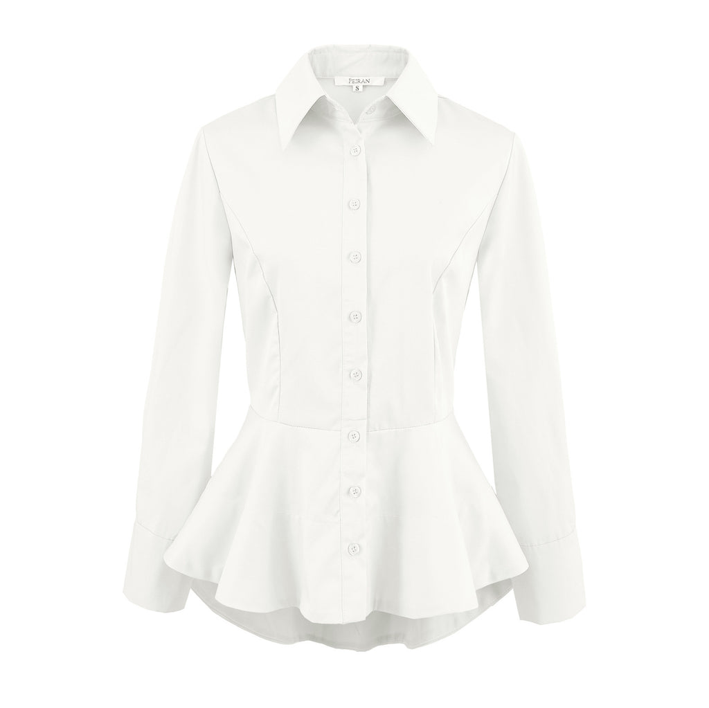 Slim fit umbrella hem button down long sleeved shirt for women