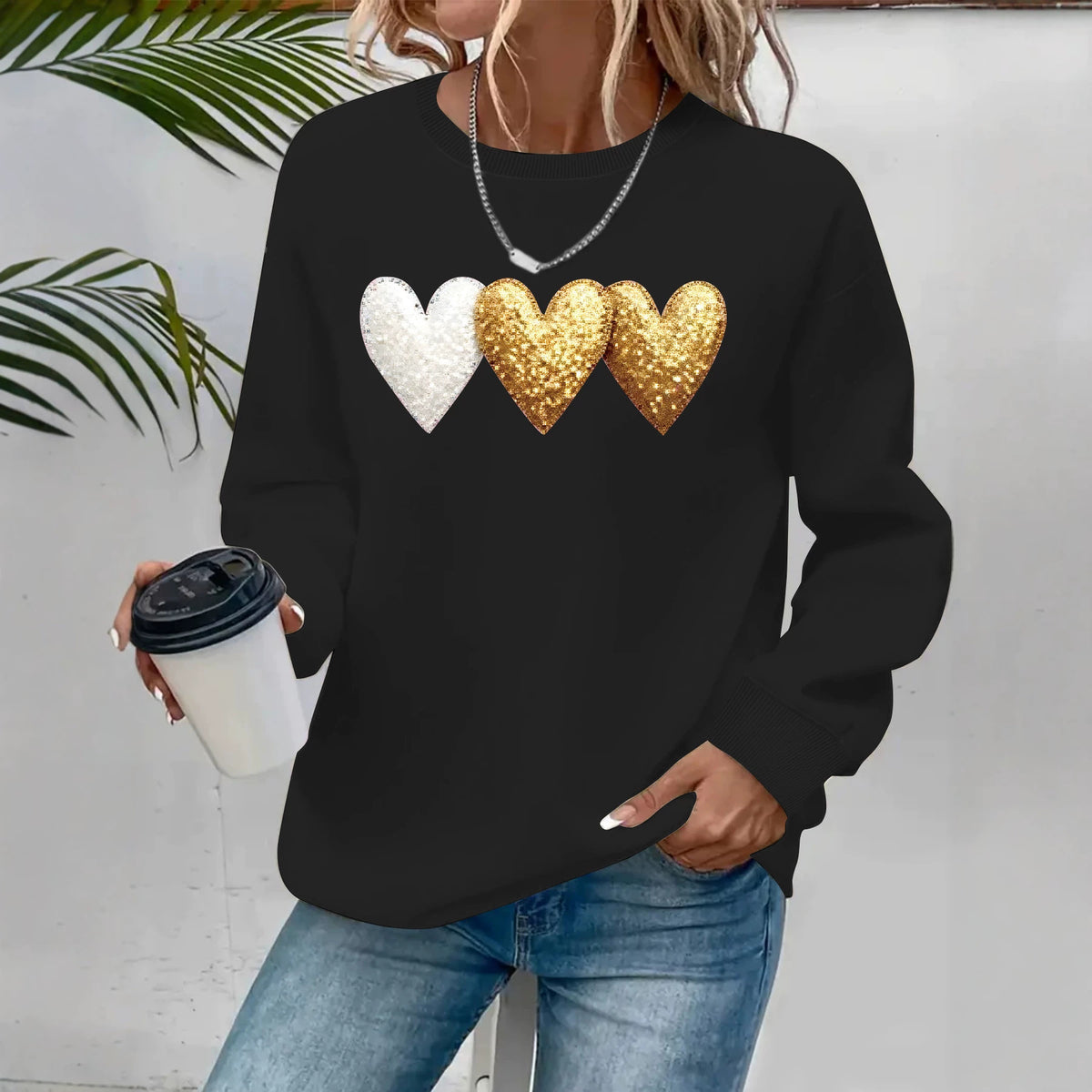 Printed loose women's fleece hoodie