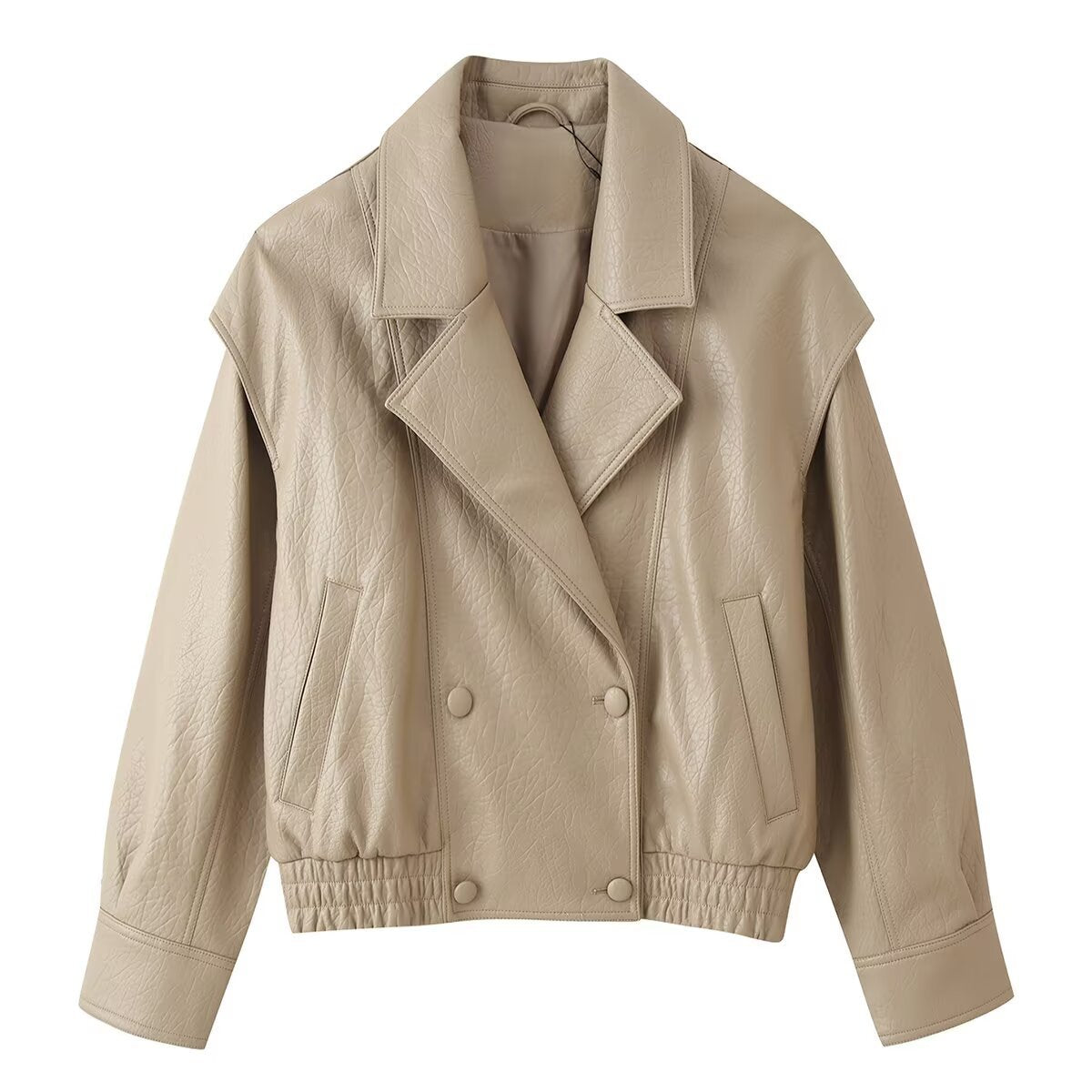 Veste décontractée et ample à double boutonnage en similicuir