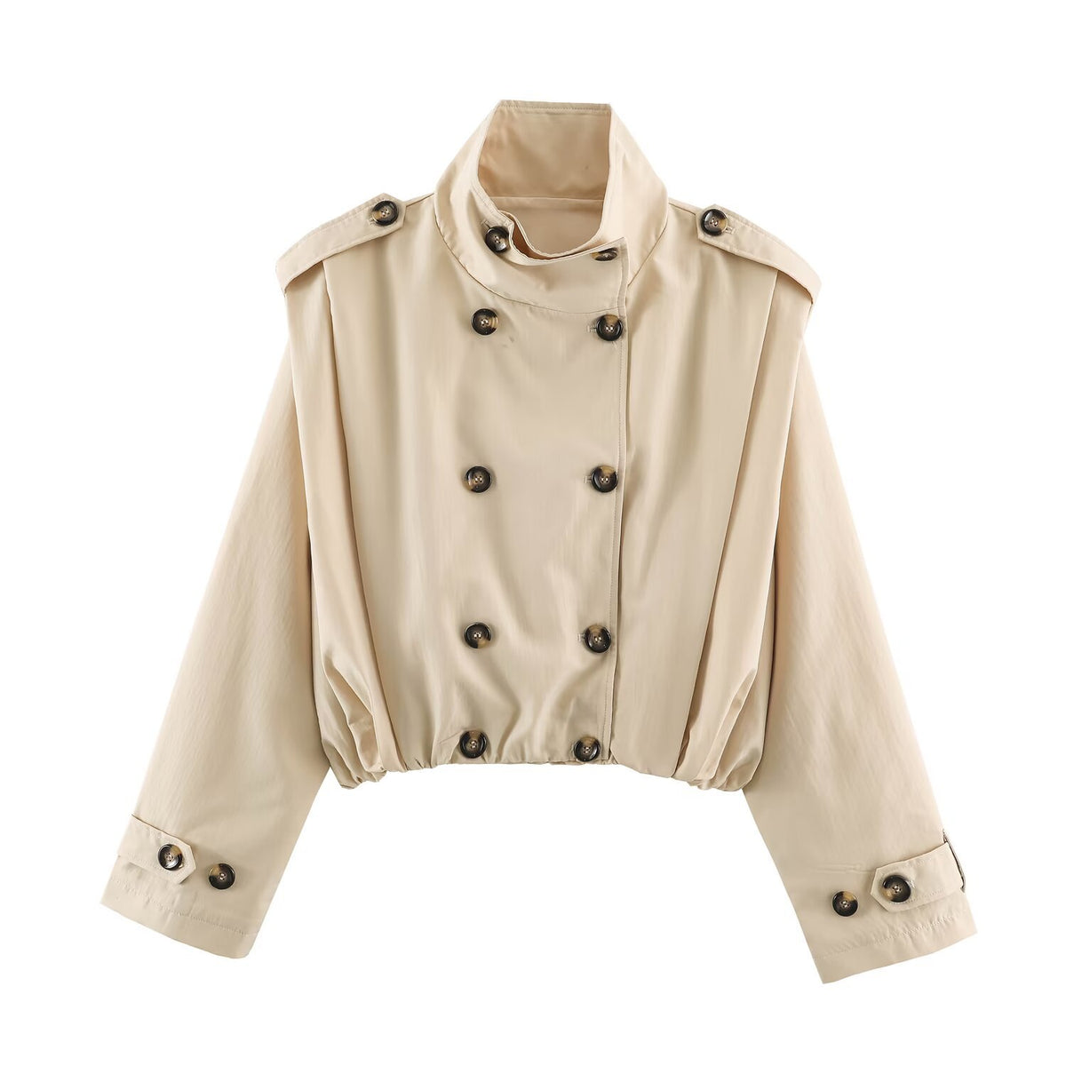 Trench-coat plissé décontracté à double boutonnage pour femmes