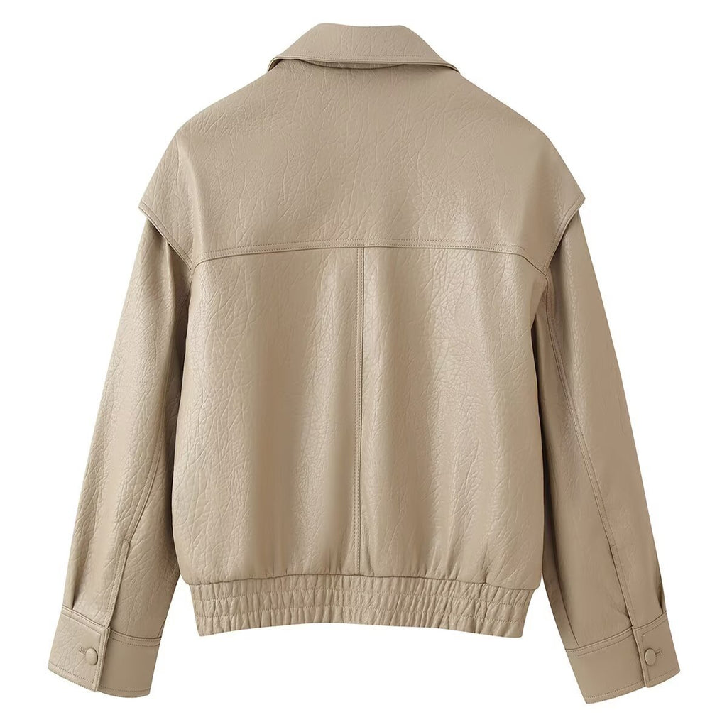 Veste décontractée et ample à double boutonnage en similicuir