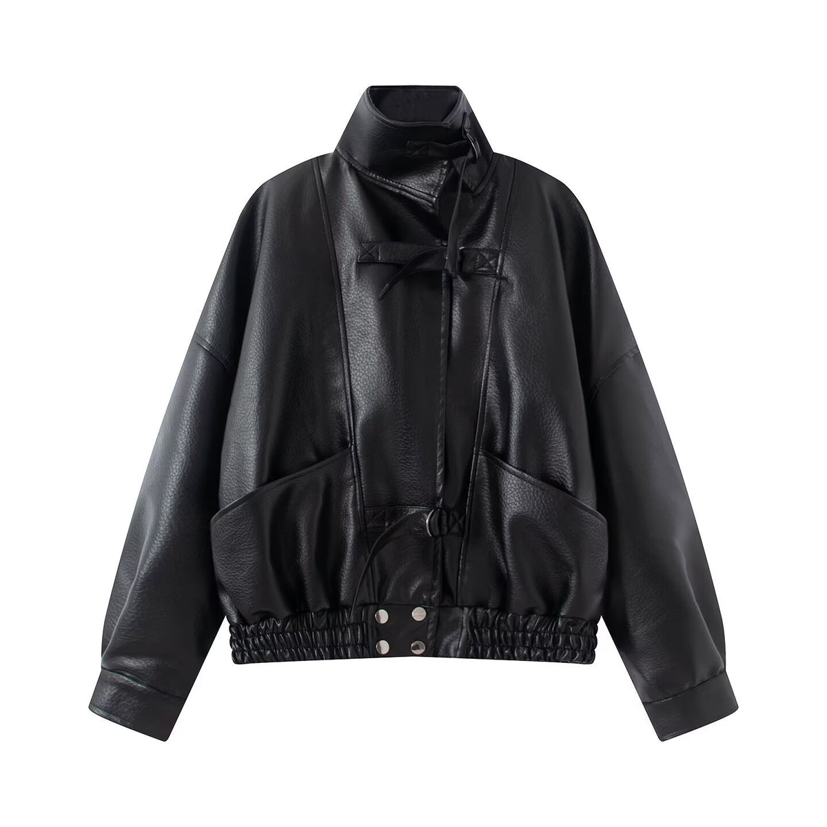 Veste de moto vintage en faux cuir avec ceinture pour femmes