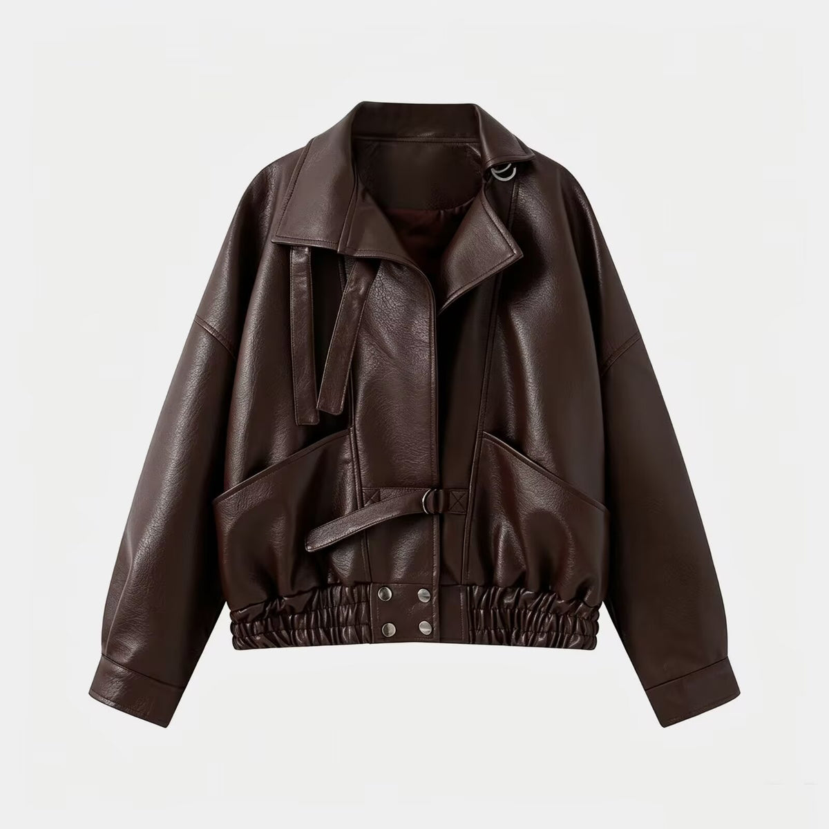 Veste de moto vintage en faux cuir avec ceinture pour femmes