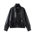 Veste de moto vintage en faux cuir avec ceinture pour femmes