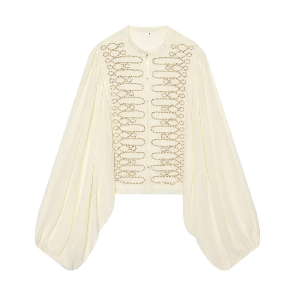 Casual French rope knot decoration lantern sleeve shirt for women