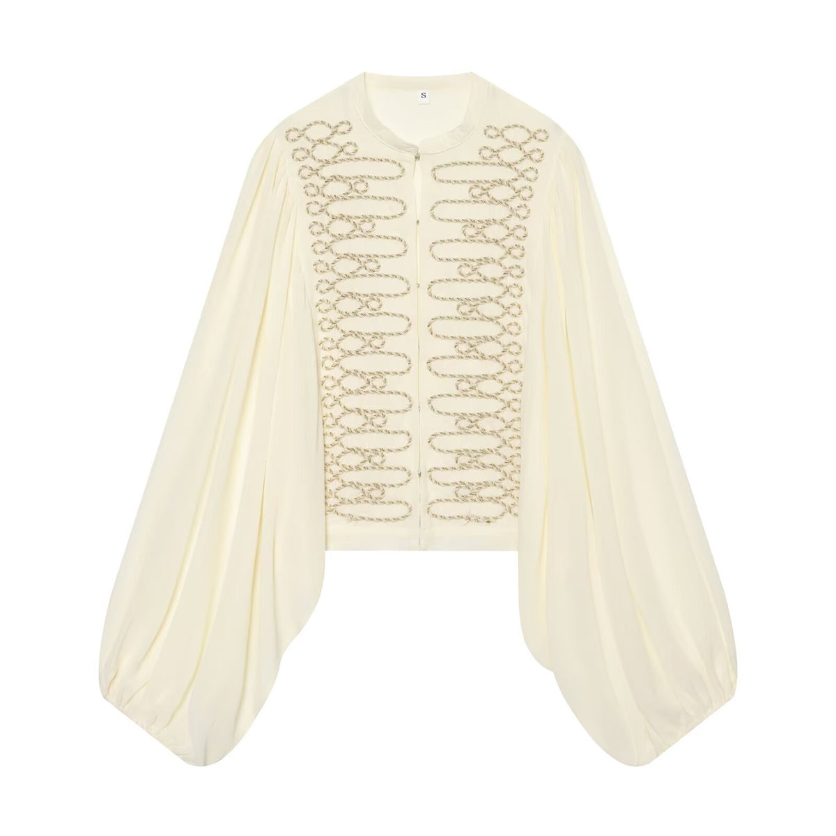 Casual French rope knot decoration lantern sleeve shirt for women