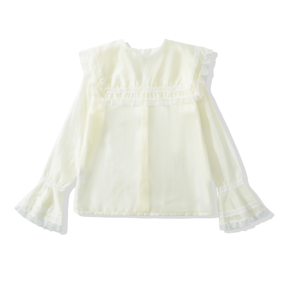 Lace patchwork doll collar lightweight flared sleeve shirt top for women