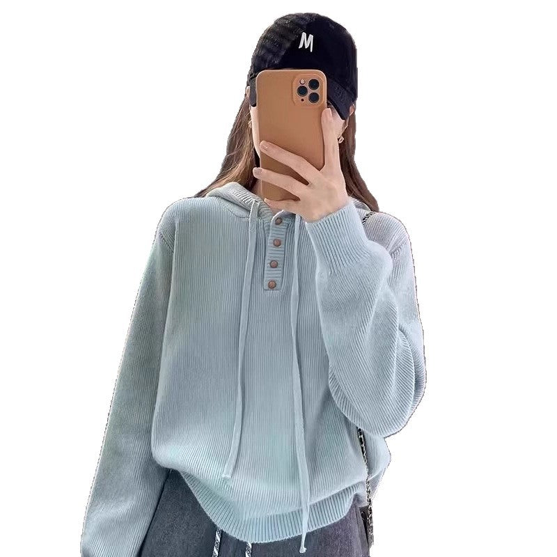 Pull en tricot à capuche à manches longues et fermeture éclair pour femmes Haut décontracté à coupe ample