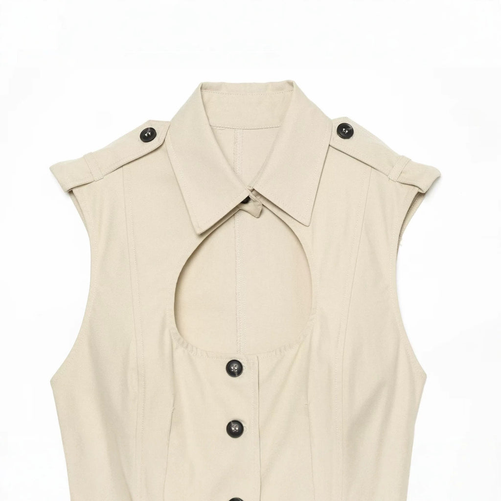 Hollow out split vest style top for women