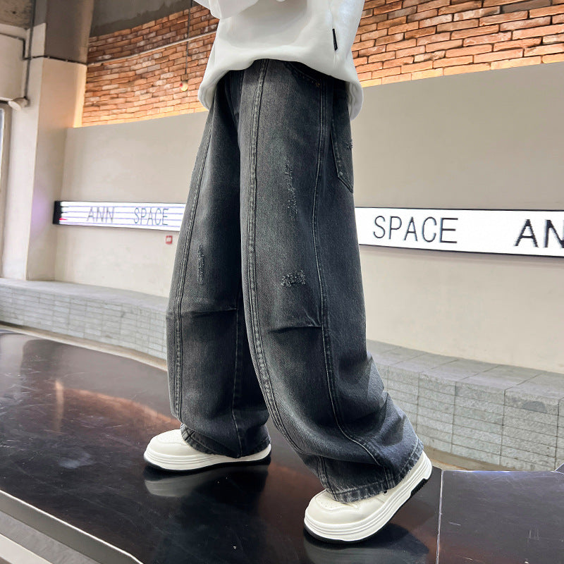 Straight Leg Loose Fit Gradient Denim Casual Pants for Boys