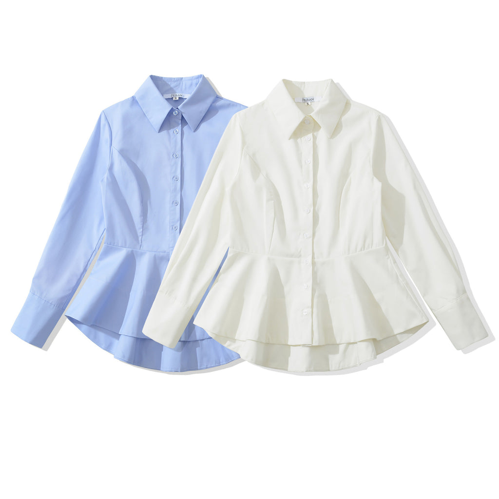 Slim fit umbrella hem button down long sleeved shirt for women