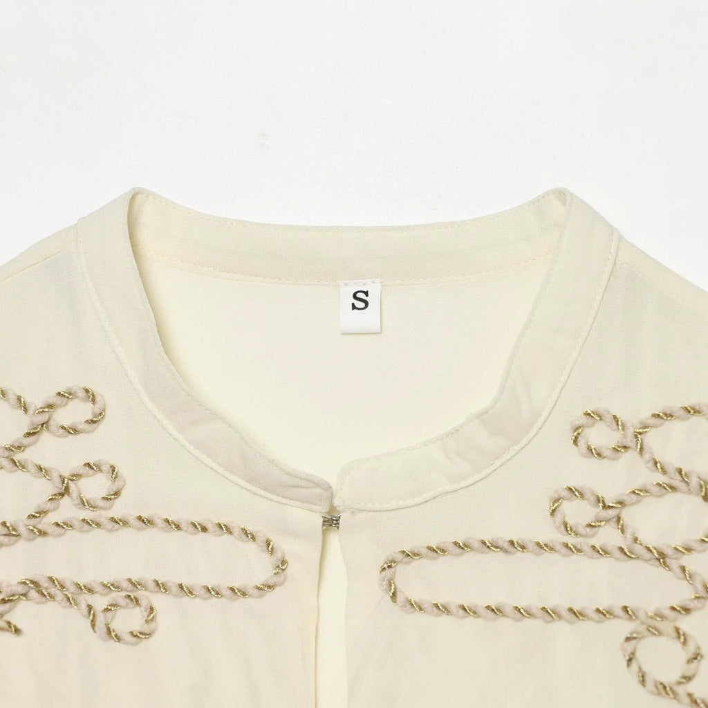 Casual French rope knot decoration lantern sleeve shirt for women