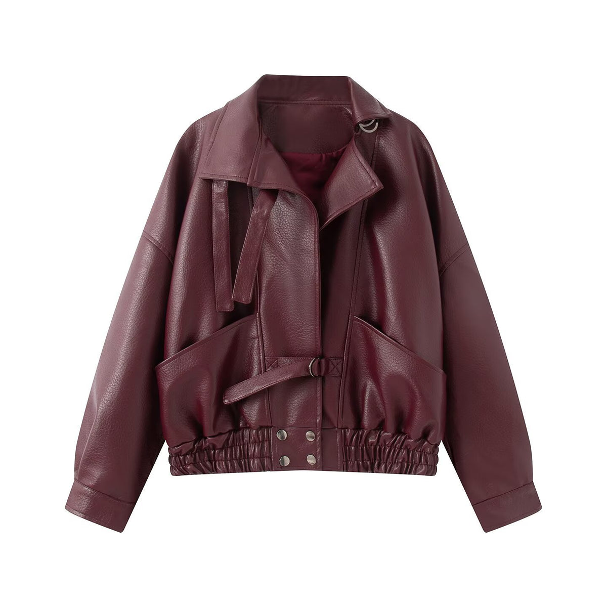 Veste de moto vintage en faux cuir avec ceinture pour femmes