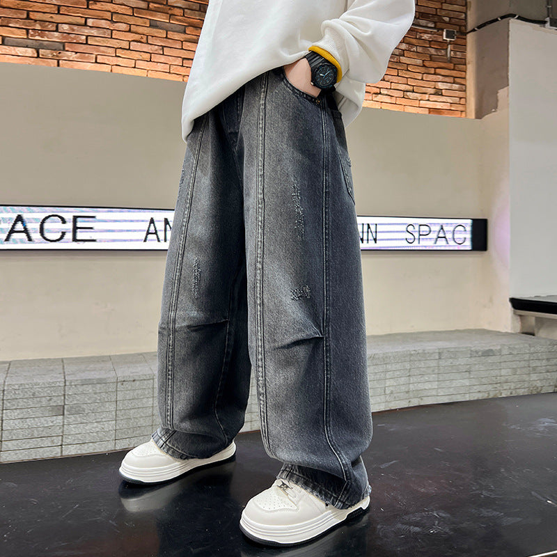 Straight Leg Loose Fit Gradient Denim Casual Pants for Boys