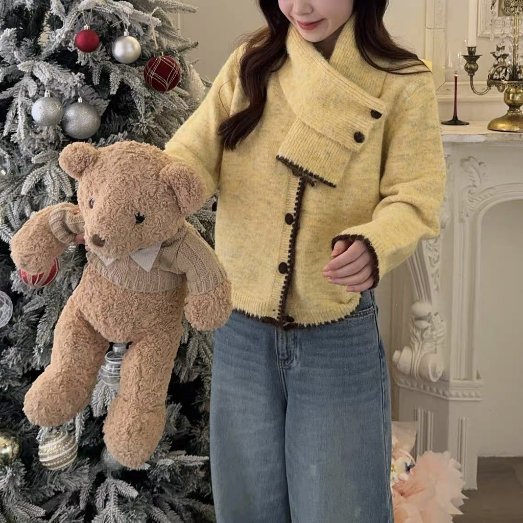 Collision ribbon scarf sweater