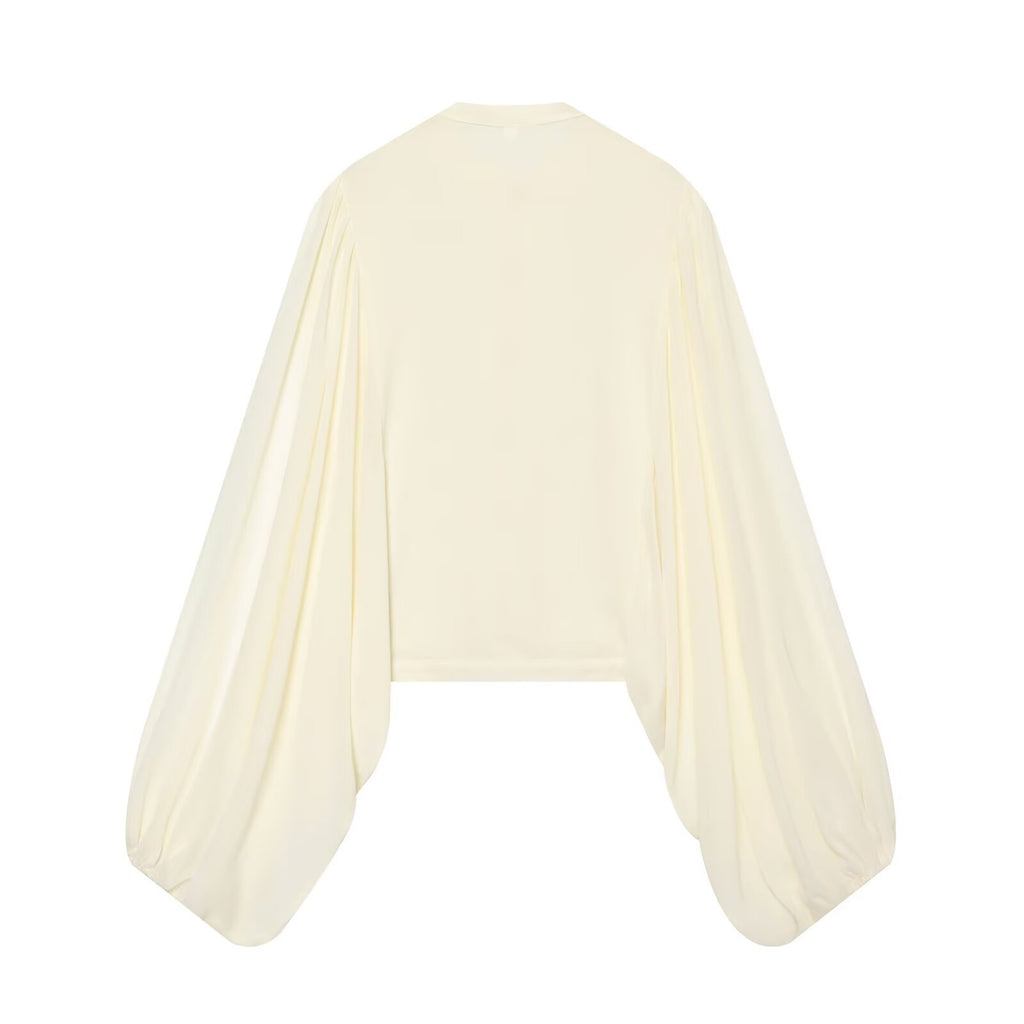 Casual French rope knot decoration lantern sleeve shirt for women