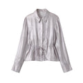 Casual glossy effect belt waist cinched shirt for women