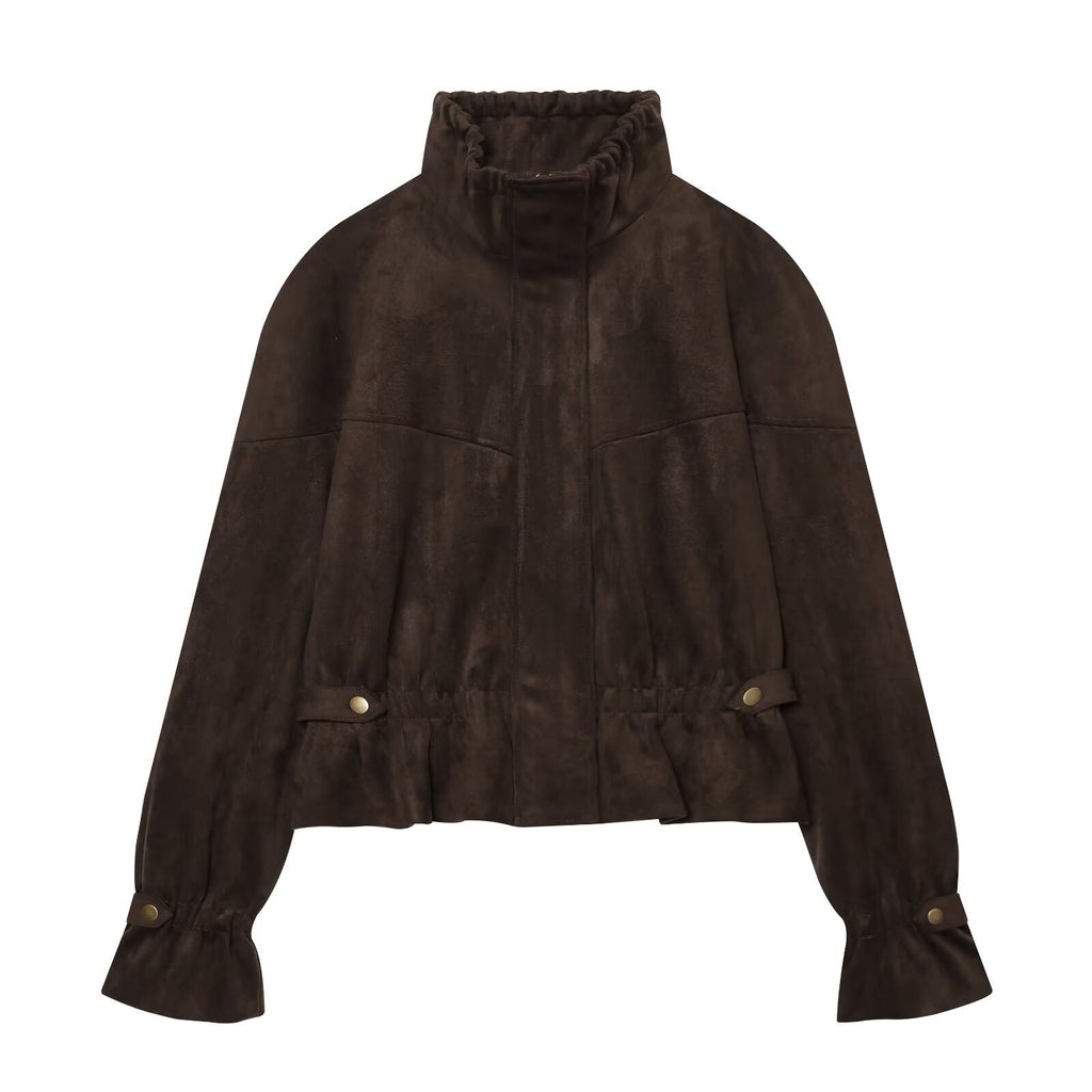 Suede texture effect waist cinching jacket for women