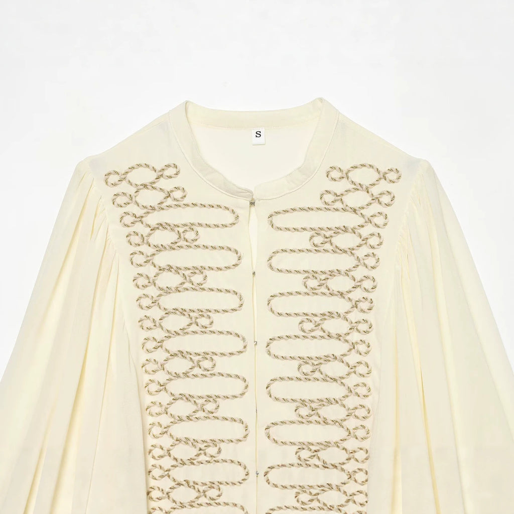 Casual French rope knot decoration lantern sleeve shirt for women