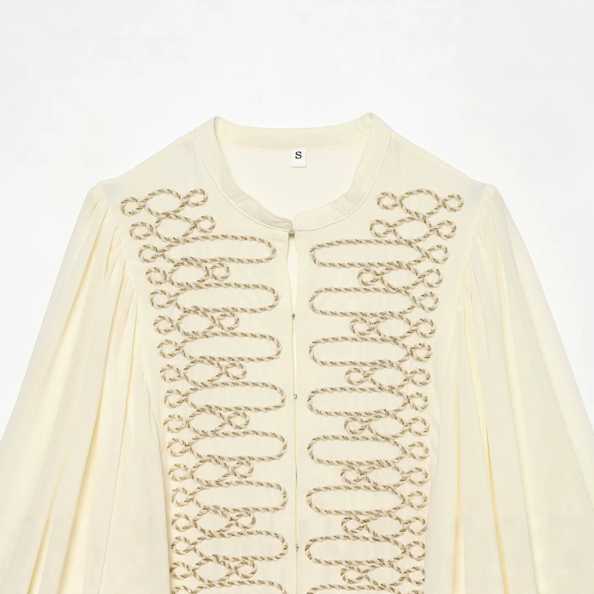 Casual French rope knot decoration lantern sleeve shirt for women