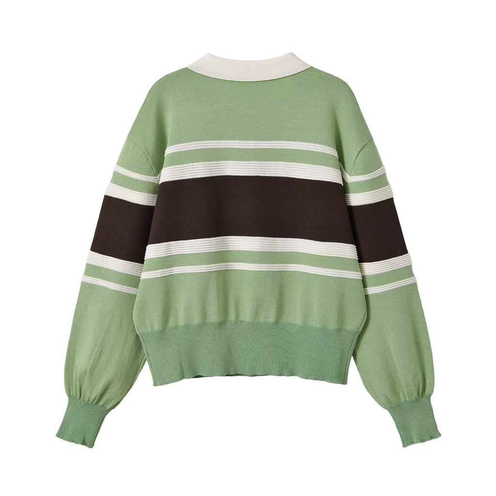 Versatile loose contrasting striped knitted sweater for women