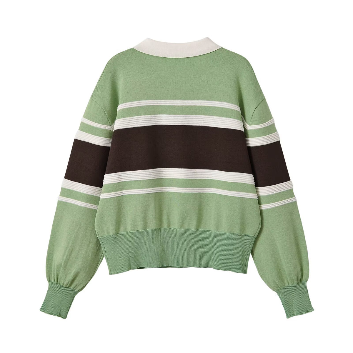 Versatile loose contrasting striped knitted sweater for women